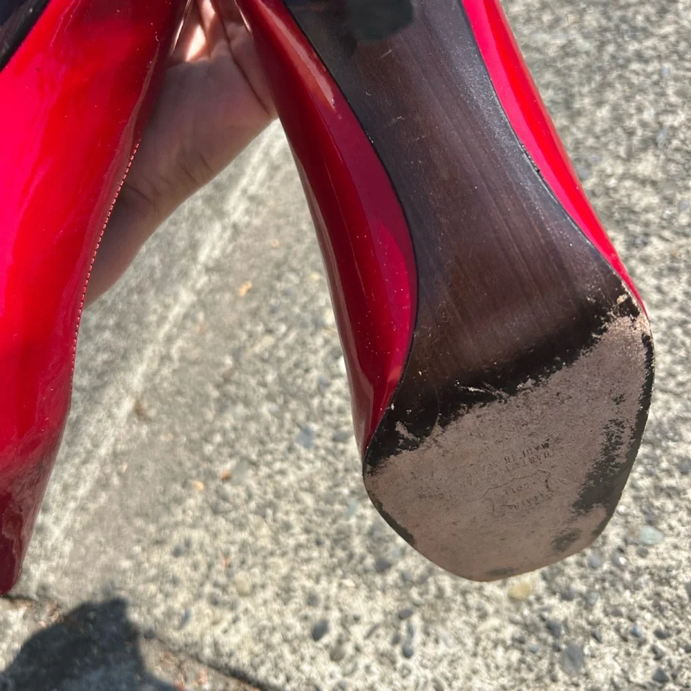 Stuart Weitzman Vibrant Red Peep Toe Heels - Picture 7 of 14